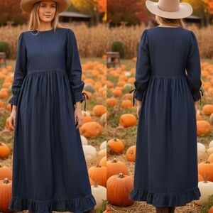 Benin Demi Blue Long Sleeve Dress